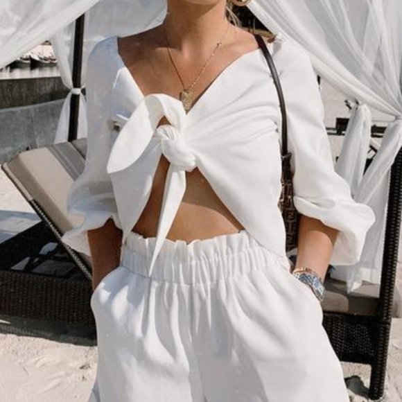 In The Style Two Piece Short and Crop Top Set, White - Picture 8 of 8
